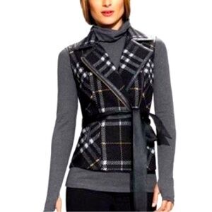 Cabi - Plaid Best with Faux Leather Belt & Trim - Size M